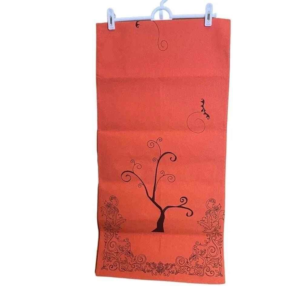 Tag‎ Halloween Table Runner Orange Spooky Tree Bats Filigree Decor